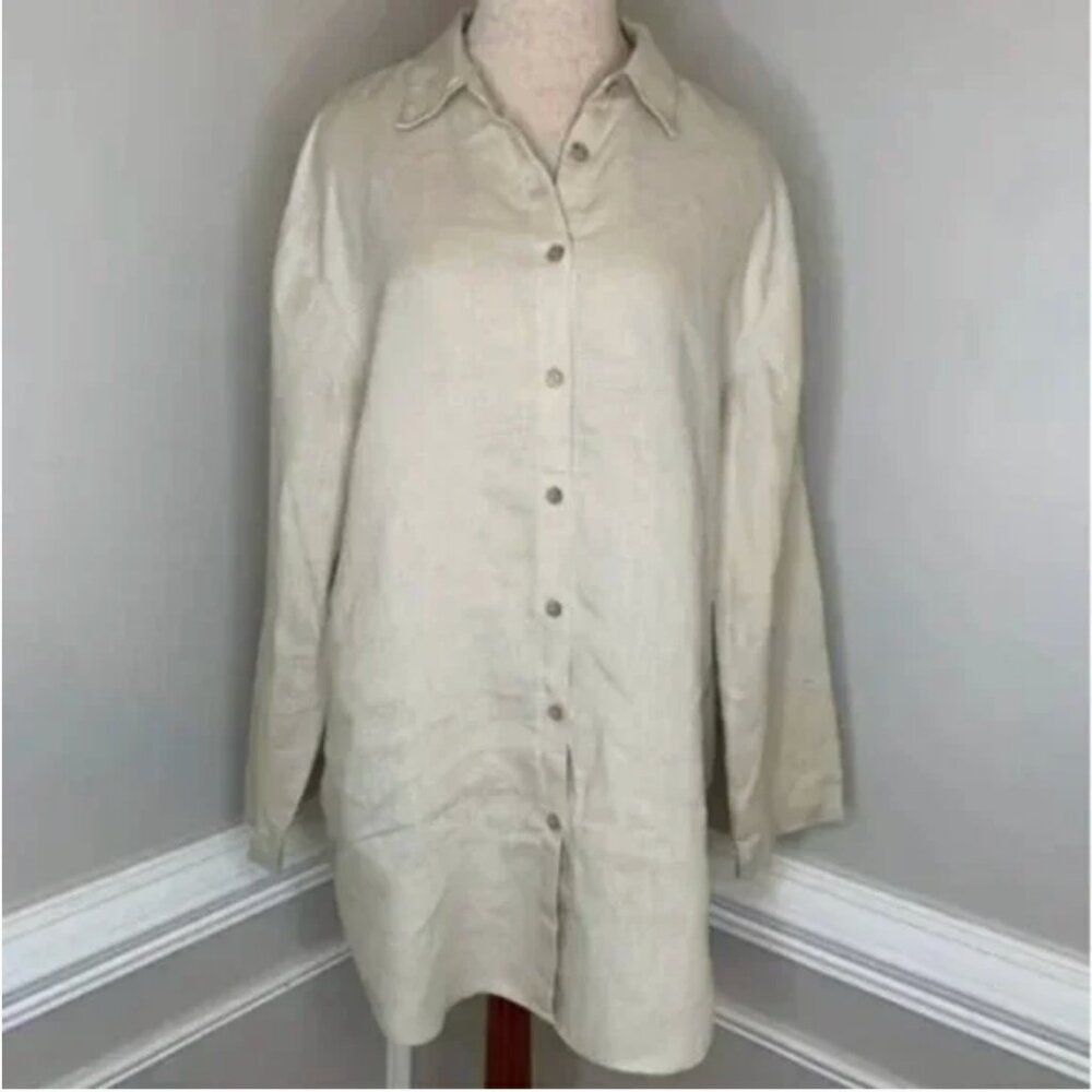 Soft Surroundings 100% Linen Button Down Coastal Grandma Lagenlook Size Medium